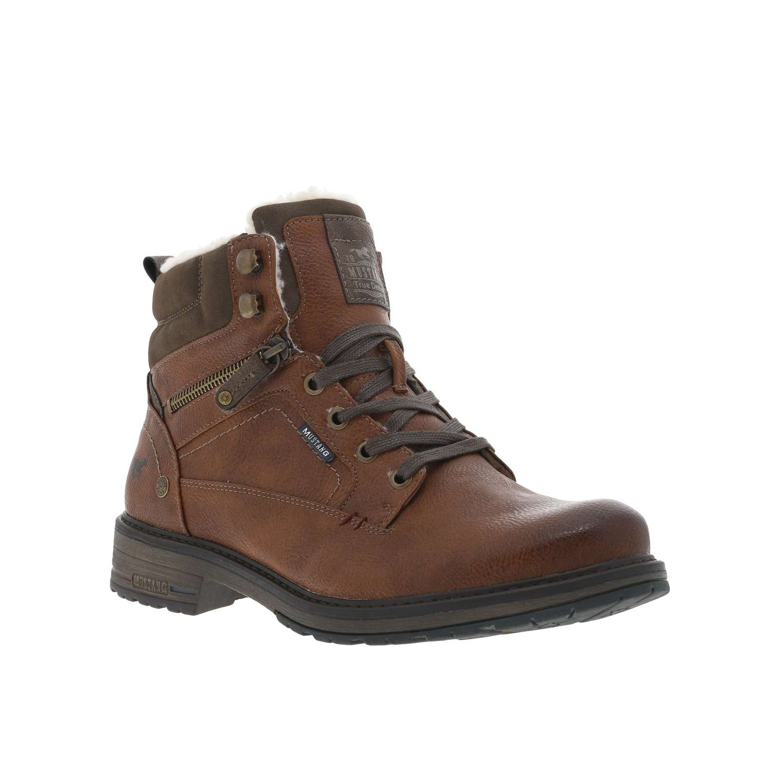 Bottines Mustang Brun à Talon Décroché - Zip Et Lacets Ronds, Doublure Moumoute - Automne/Hiver