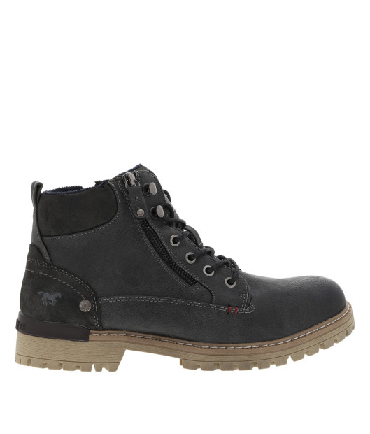 Bottines Mustang à Talon Moyen - Cuir Noisette - Zip Et Lacets - Semelle Crantée
