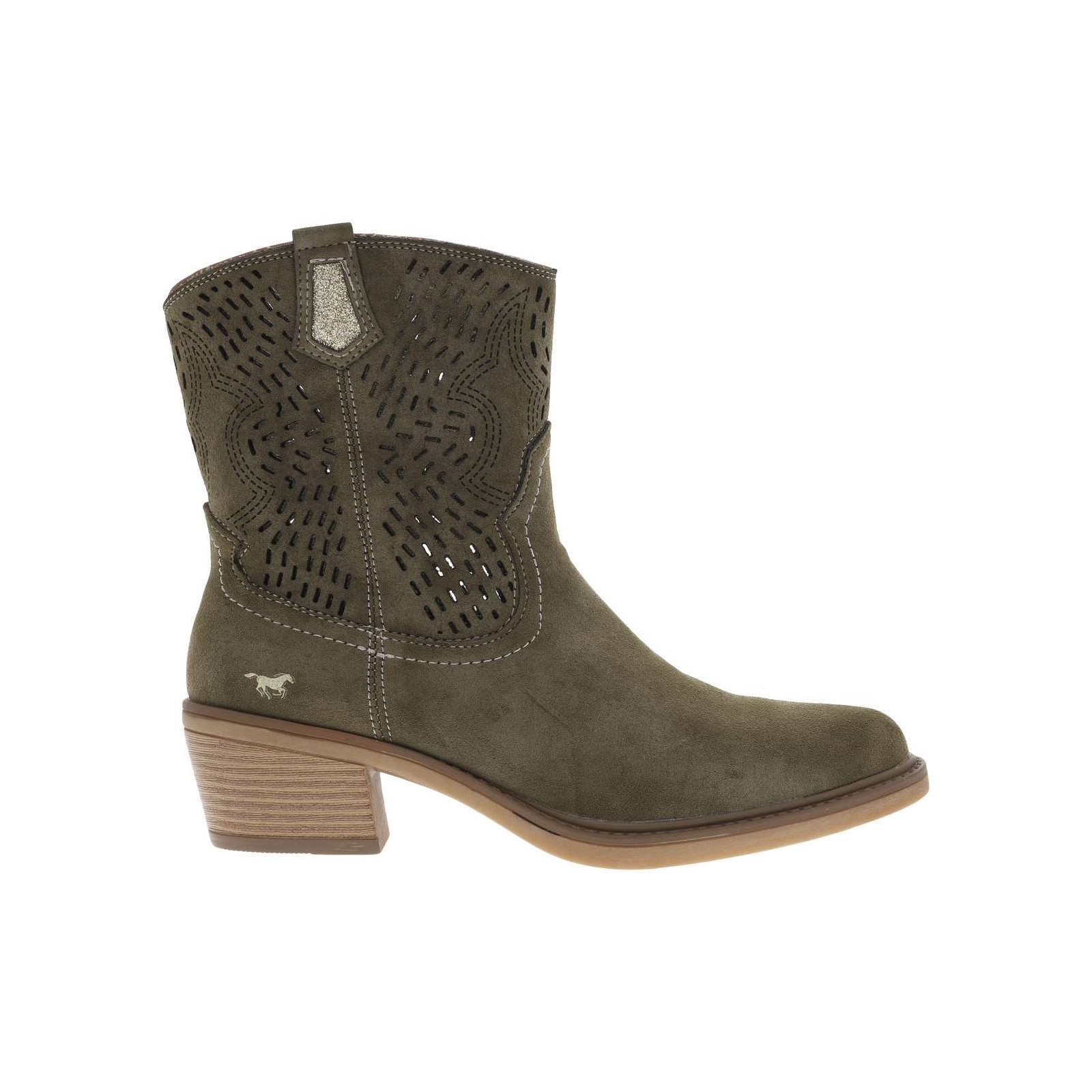 Bottes Mustang Brunes à Talon Décroché – Zip Et Soufflet Décoratif, Boucles, Style Western, Hauteur Confortable, Pour Look Casual Chic