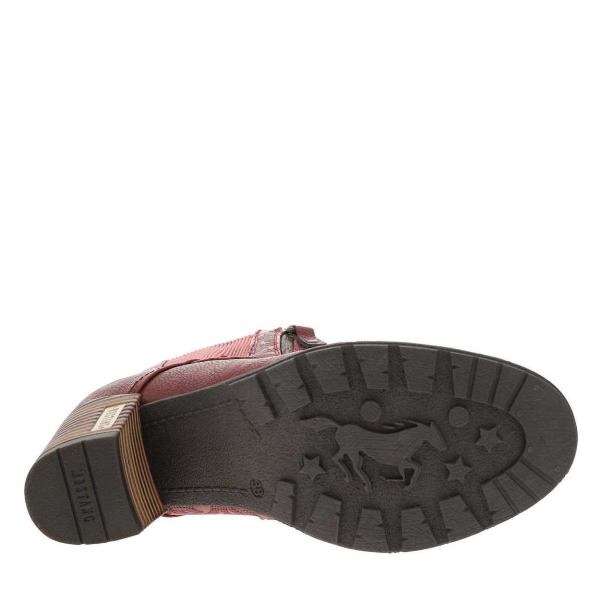 Bottines Rouges MUSTANG à Talon Décroché - Fermeture Zip Et Lacets, Détails Strass Et Floral En Simili Cuir